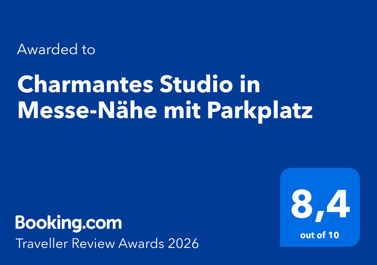 Booking.com Traveller Review Award 2026: Charmantes Studio in Messe-Nähe mit Parkplatz, 8,4 von 10